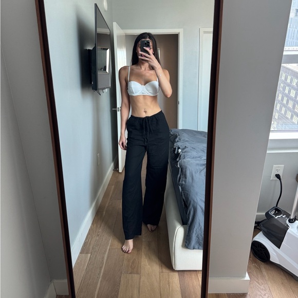 Black Wide-Leg linen Pants - Picture 1 of 6